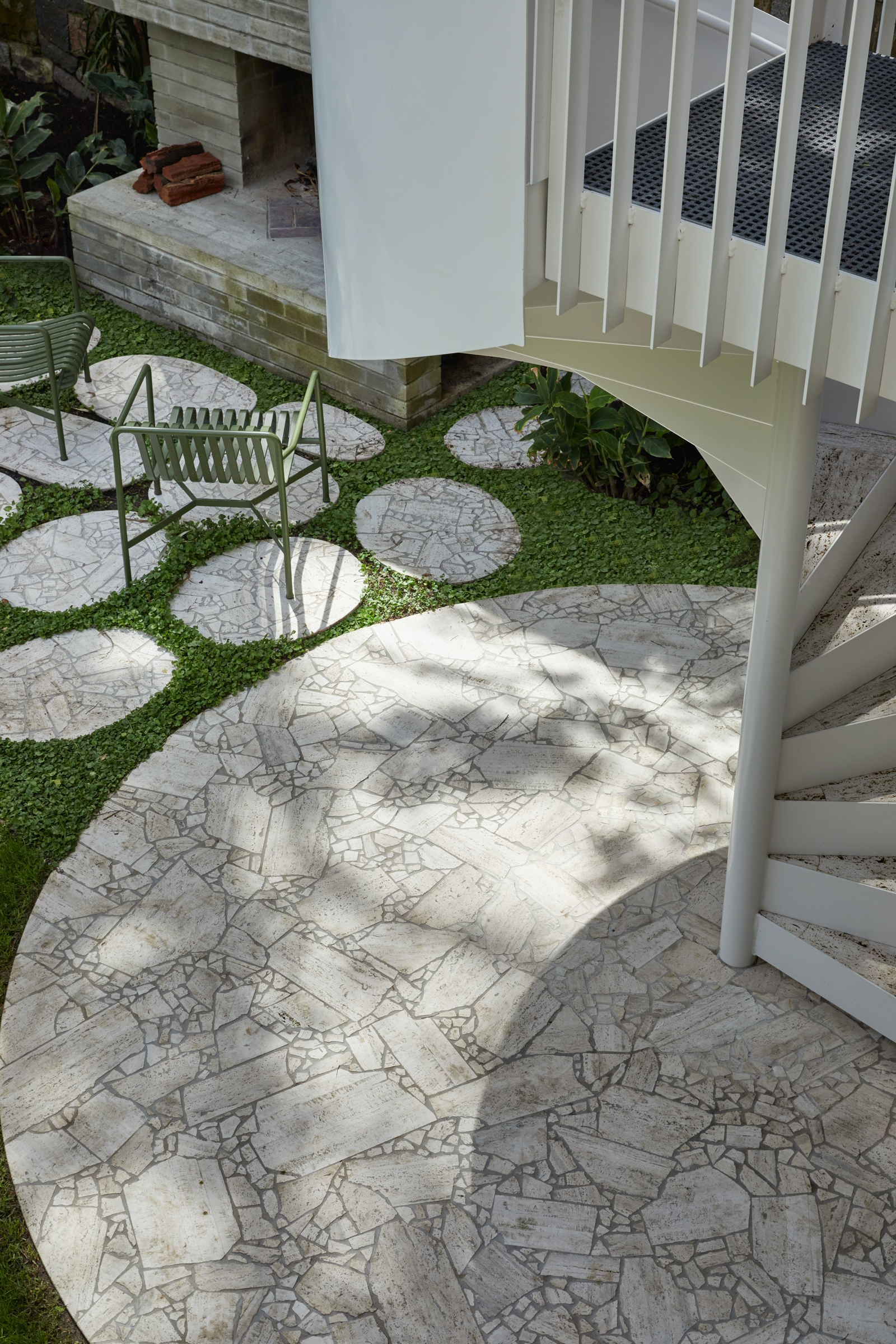 A paved backyard.